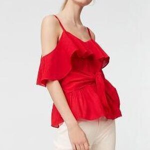 Club Monaco Red Ruffle off the shoulder Tie Blouse sz 2